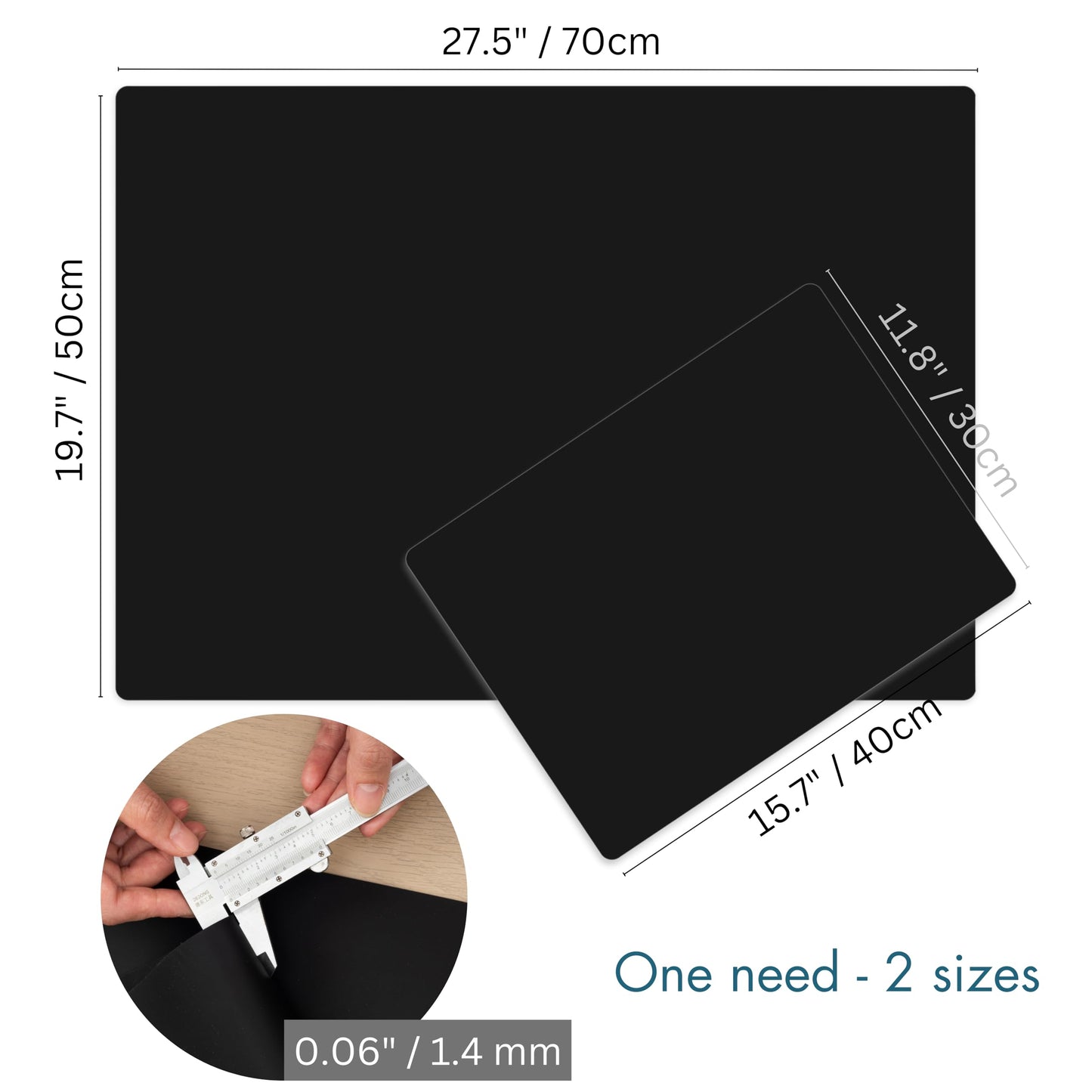 1.4MM THICK | 2 Pack Silicone Mats for Kitchen Counter, X-Large 27.5"x19.7" + Small 15.7"x11.8", Heat Resistant Mat, Kitchen Counter Top Covers, Non-Slip, Easy to Clean & Multipurpose Use, Black