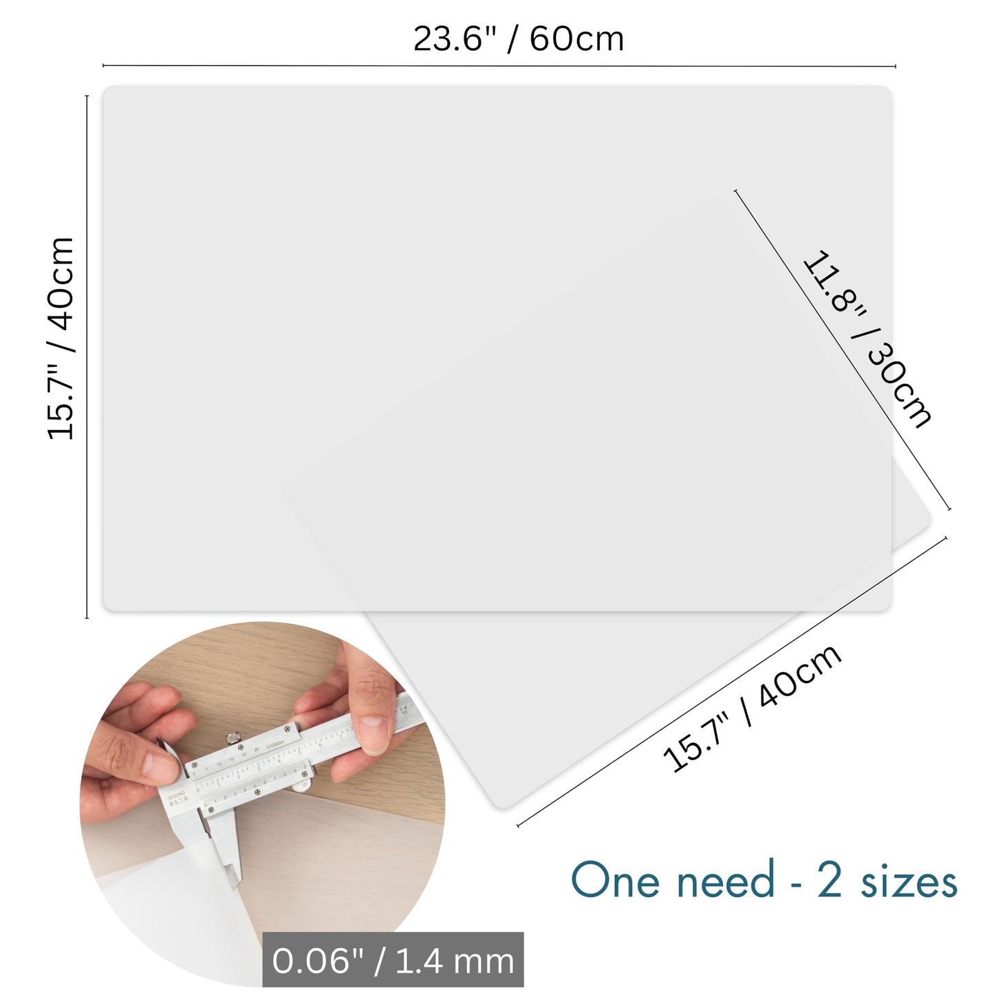 1.4MM THICK | 2 Pack Silicone Mats for Kitchen Counter, Large 23.6"x15.7" + Small 15.7"x11.8", Heat Resistant Mat, Kitchen Counter Top Covers, Non-Slip, Easy to Clean & Multipurpose Use, Translucent