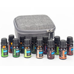 NEOZENSE Aromatherapy Floral & Leaf - 100% Pure Essential Oil Set 12 Pack/10 ml, "Including" a Gray Hard Shell Carrying Case - Peppermint, Tea Tree, Rosemary, Lavender, Eucalyptus, Rose, and More